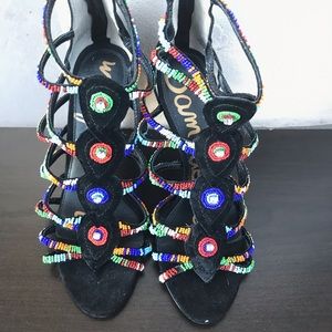 Used Sam Edelman black colorful heels
